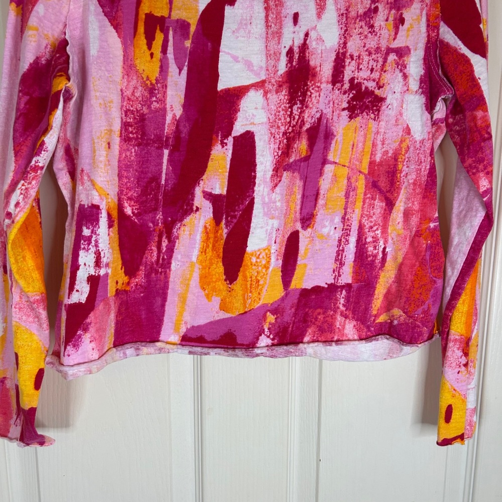 Maeve Anthropologie T-Shirt Abstract‎ Print Long Sleeve XS Women's Pink Orange - Picture 10 of 10